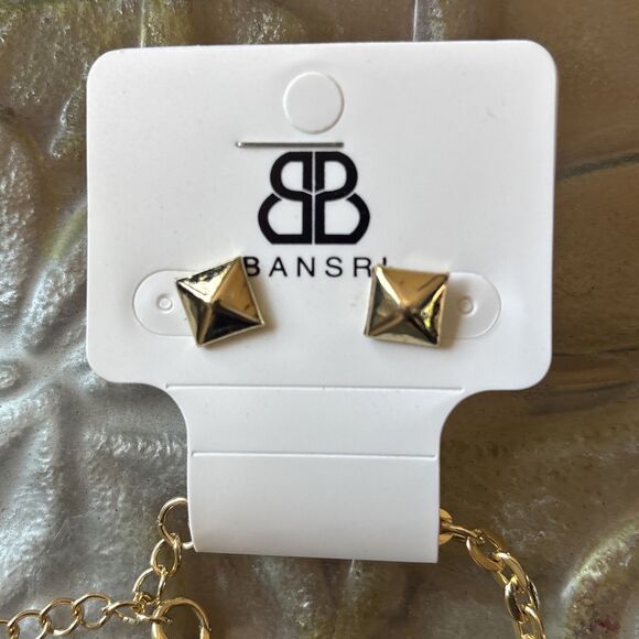 Bansri Gold Tone Necklace & Earring Set Statement Geometric Design 20" Chain - Picture 4 of 4